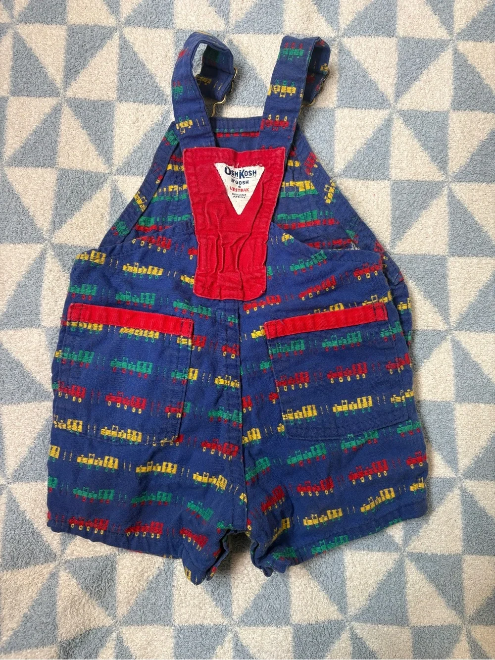 Oshkosh Blue Train Print Kids Overalls Shorts